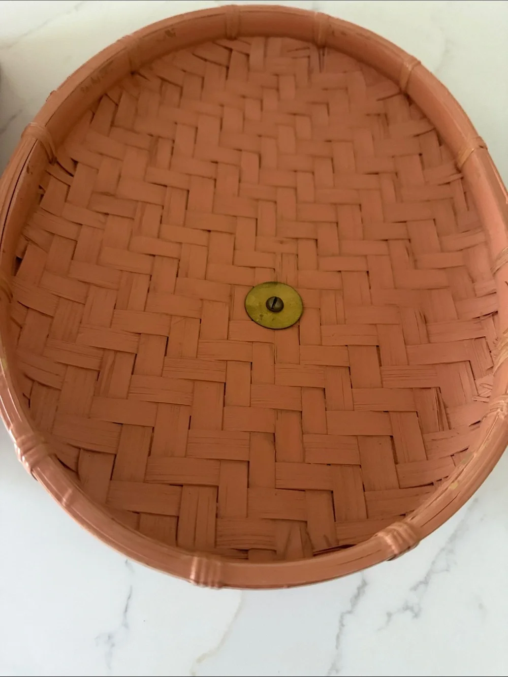 Vintage Painted Basket with Brass Coi Fish Handle Lidded